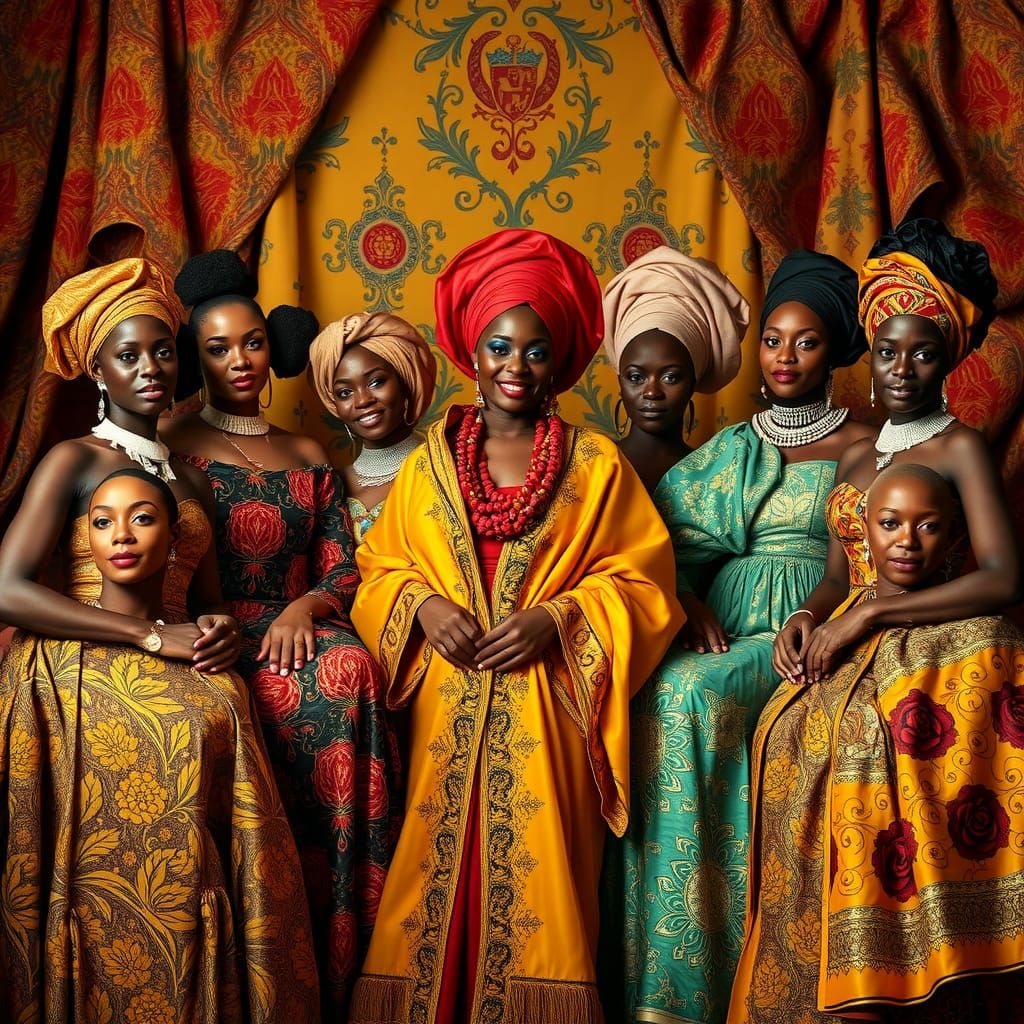 Elegant Women in Ornate Attire, Blending Cultures