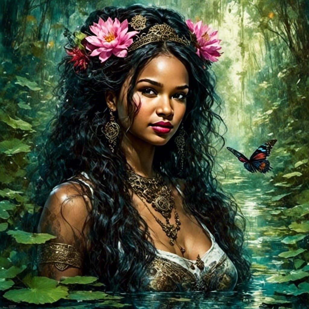 Steampunk Indian Princess in Lotus Pond