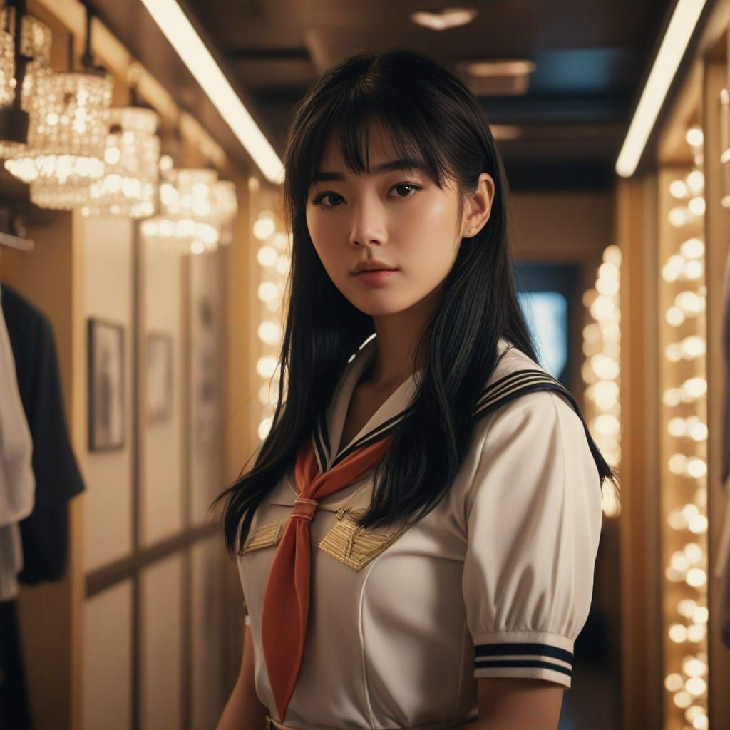 Japanese Girl in Sailor Uniform, Cinematic Lighting