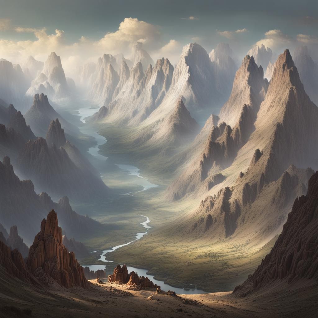 Majestic Ancient Mountains Divide the Horizon