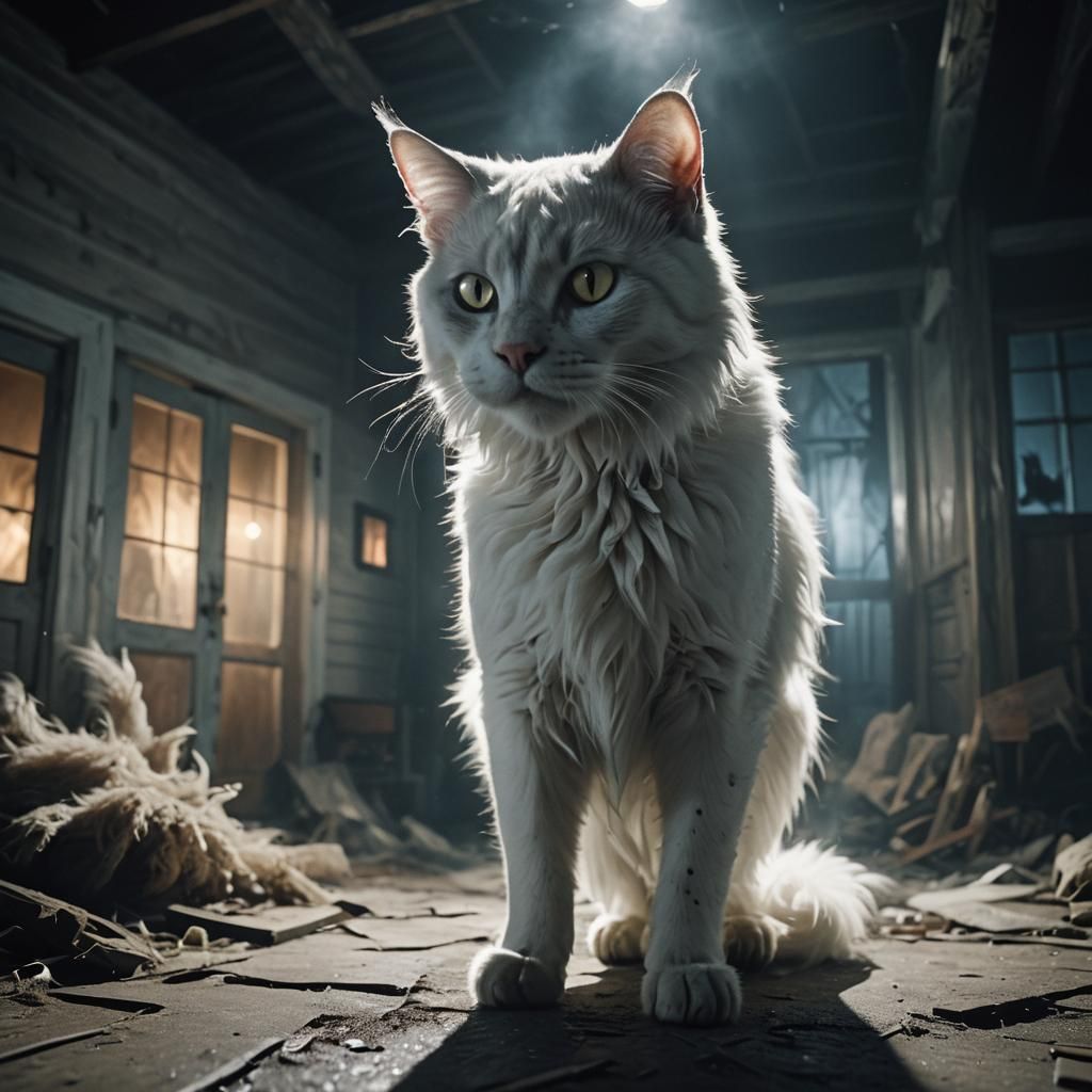 Ethereal Demon Cat in Abandoned House