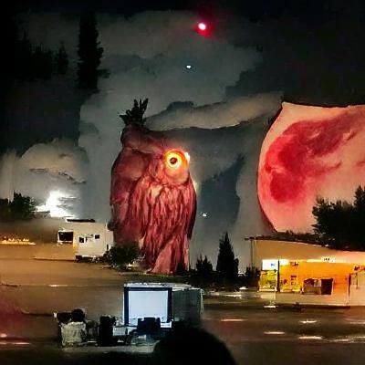 Giant Owl Under the Red Moon
