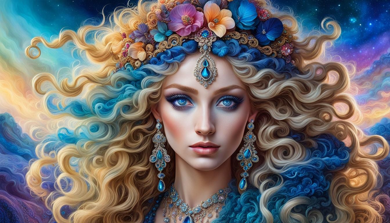 Ethereal Portrait of Woman with Jewelry, in Art Nouveau Styl...