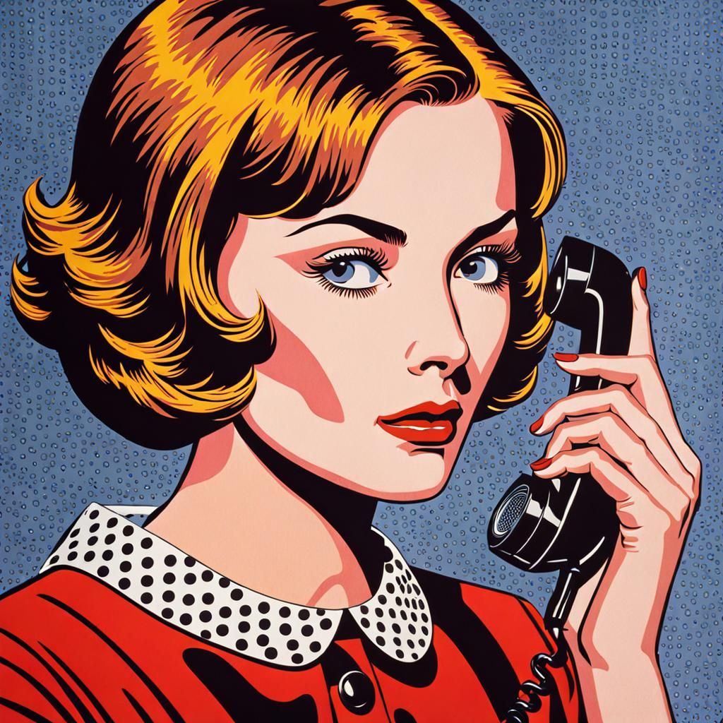 Pop Art Woman with Telephone in Lichtenstein Style