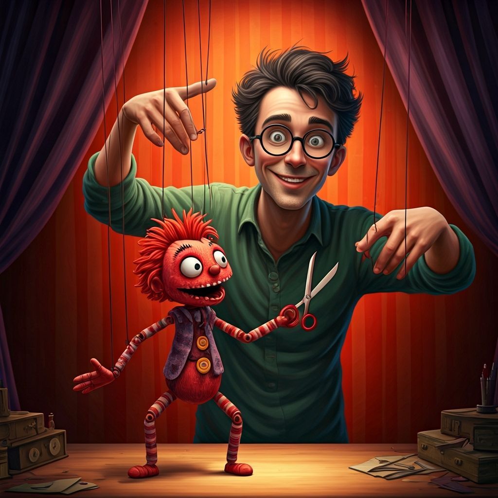 Puppeteer with Scissors Controlling Vibrant Puppet