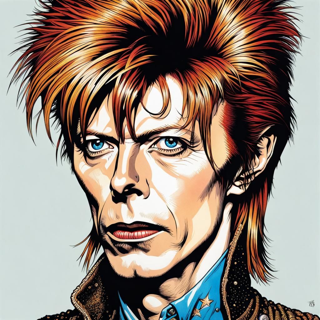 David Bowie Portrait in Anime Style, by Junji Ito