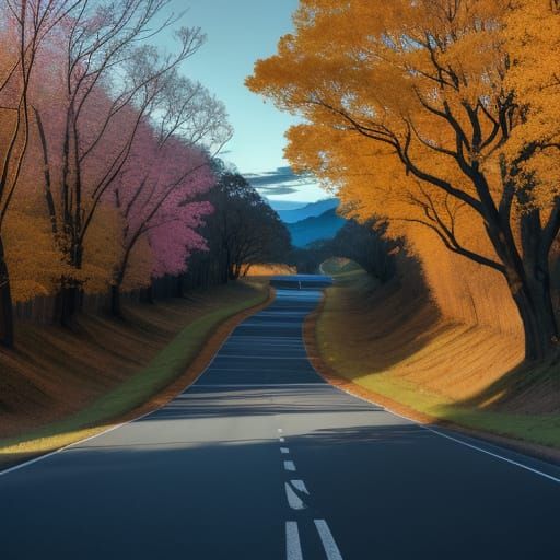 Surreal Road Unfolds into the Distance in a Dreamlike Landsc...