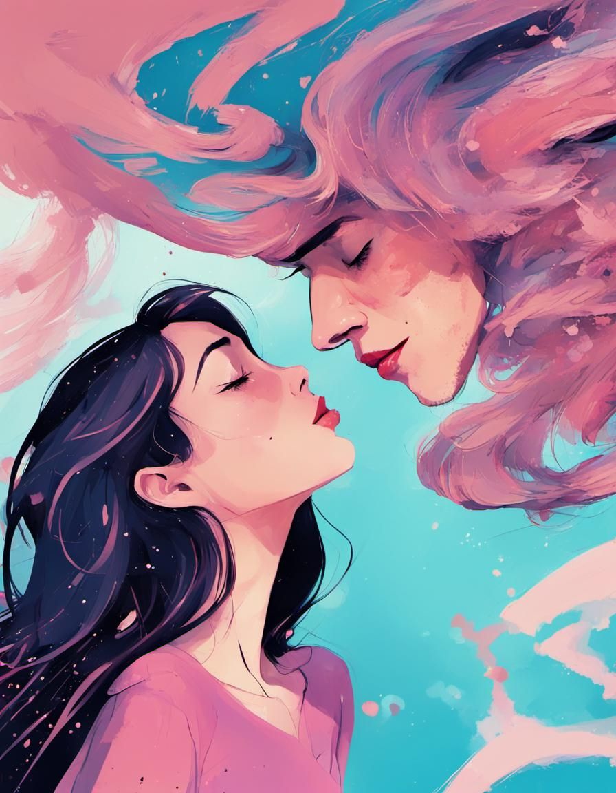 Abstract Kiss in Cel-Shaded Web Comic Style