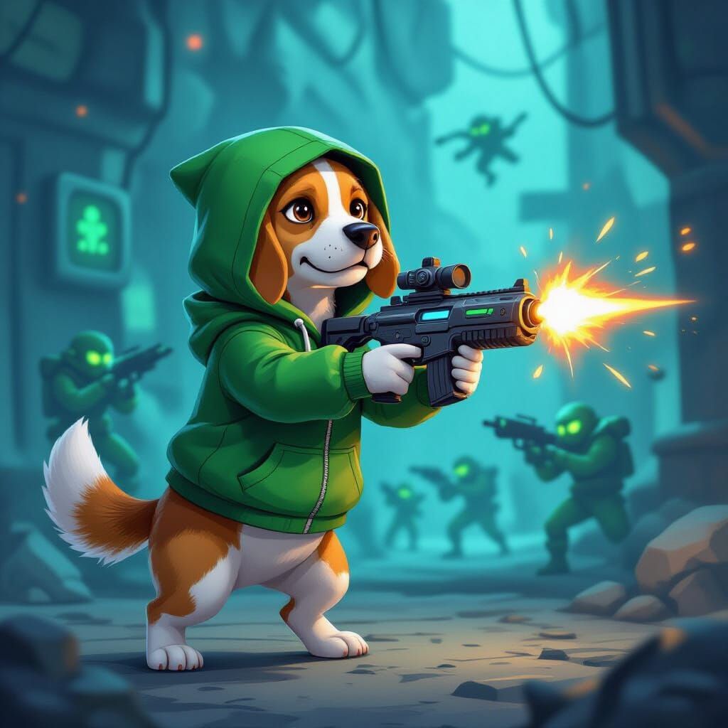 Beagle Action Hero in Sci-Fi Setting