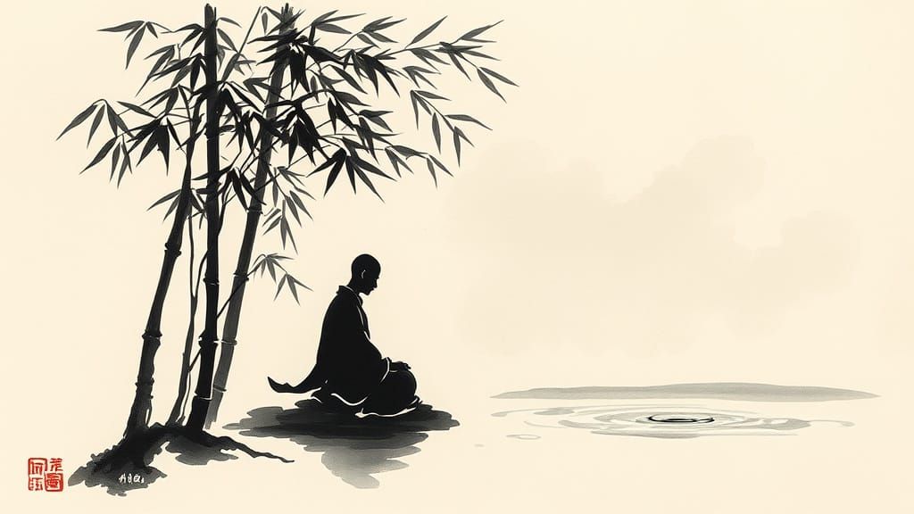 Zen Monk Meditating: Sumi-e Ink Painting