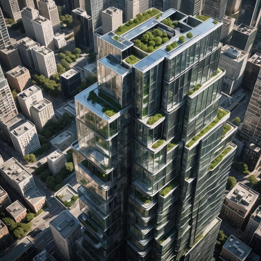 Futuristic Glass Skyscraper in Digital Rendering Style