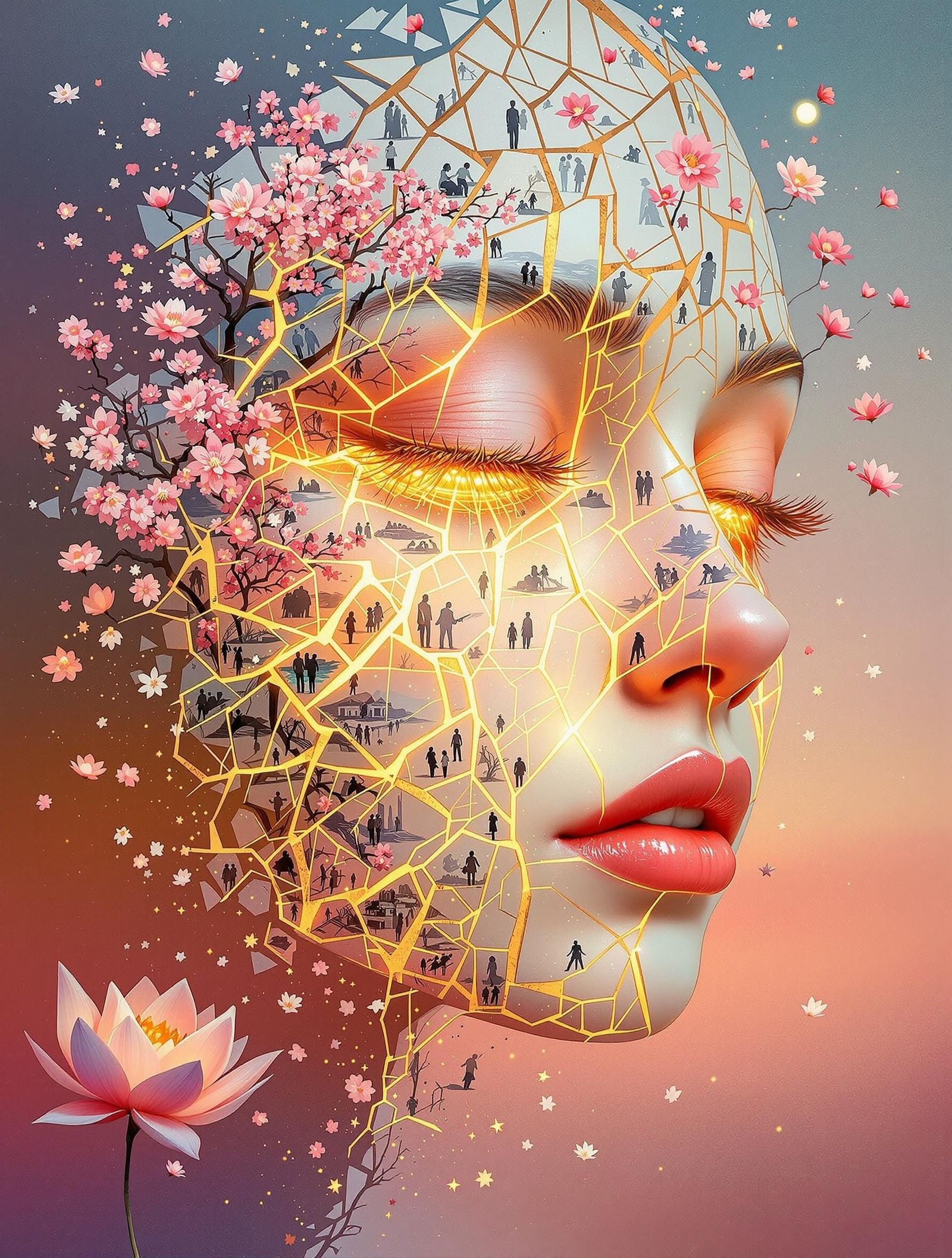 Surreal Fragmented Goddess in Resplendent Kintsugi Porcelain