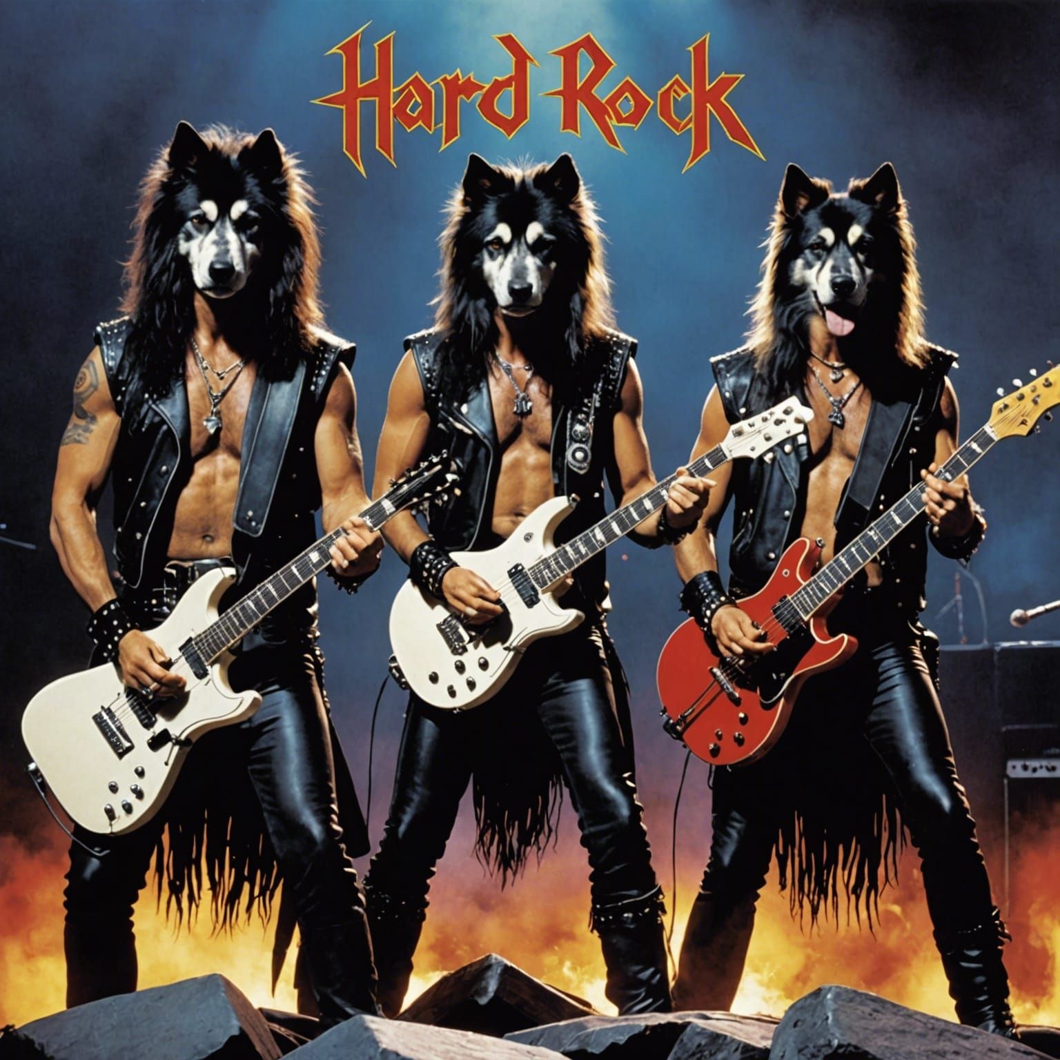 three long-haried Rock Star dogs
