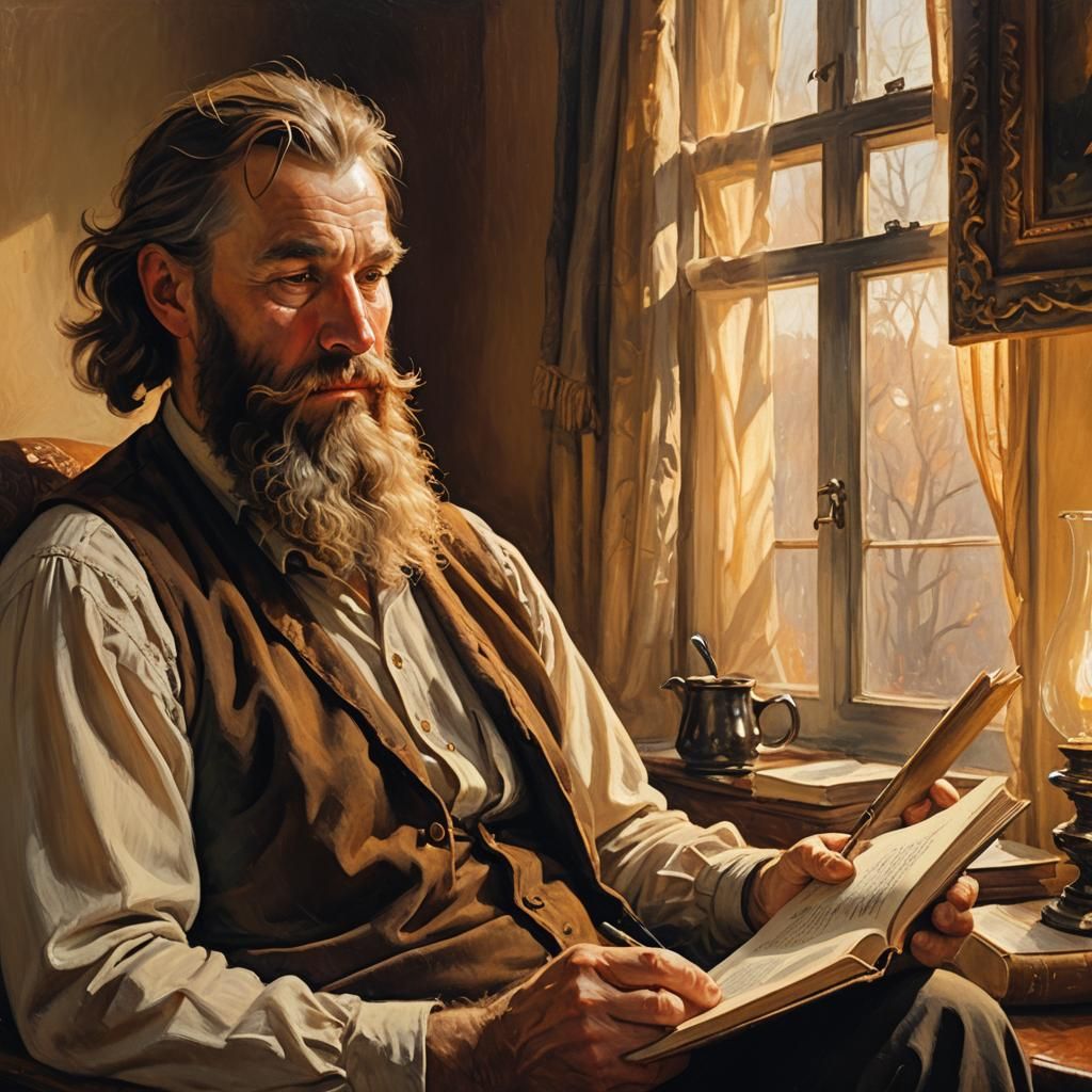 Cozy Man Reading Book in Warm Realism Style