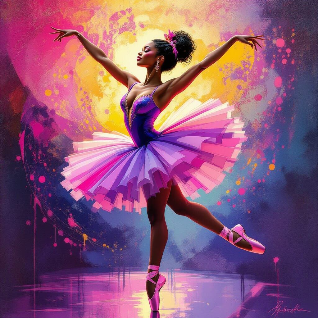 Dynamic Black Ballerina in Dark Fantasy Digital Art