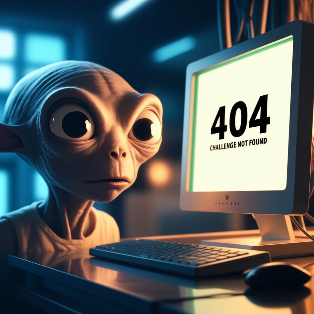 Mysterious Alien Stares at Error Message in Futuristic Lab