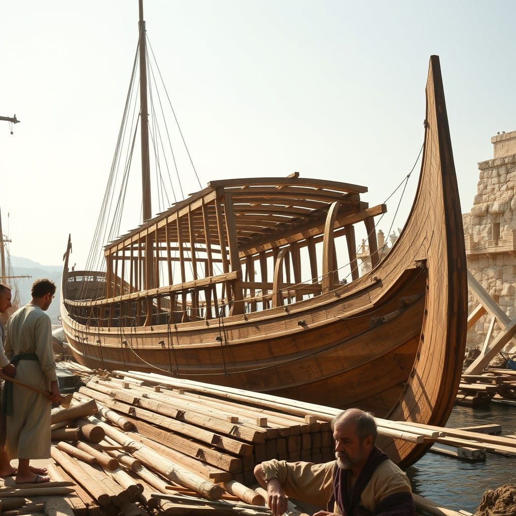 Ancient Greek Trireme Ship of Theseus in Dock