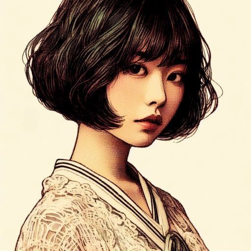 Elegant Japanese Woman in Van Gogh Style