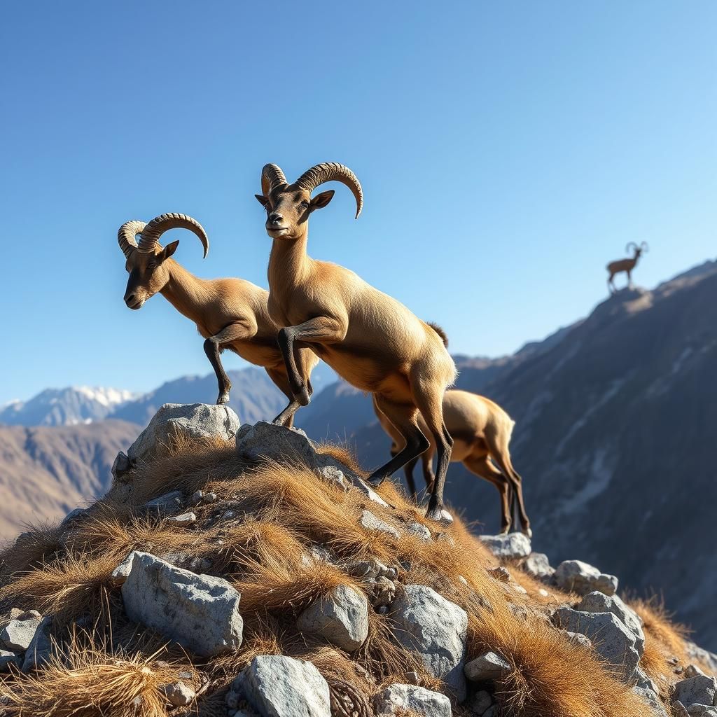 Bharal Sheep Hopping on Mountainside in Pakistan