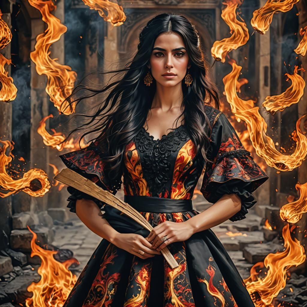 Portrait of a Spanish woman with black long hair, beautiful ...