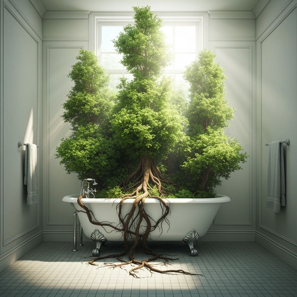 Surreal Forest Exploding from Claw-Foot Bathtub