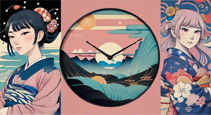 Ukiyo-e Surrealism: Cats, Girls, and Melting Clocks