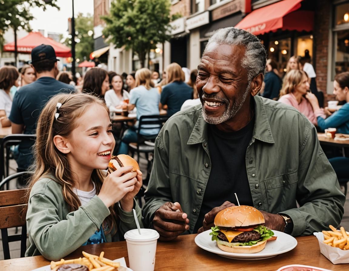 Heartwarming Lunch: Grandfather and Granddaughter