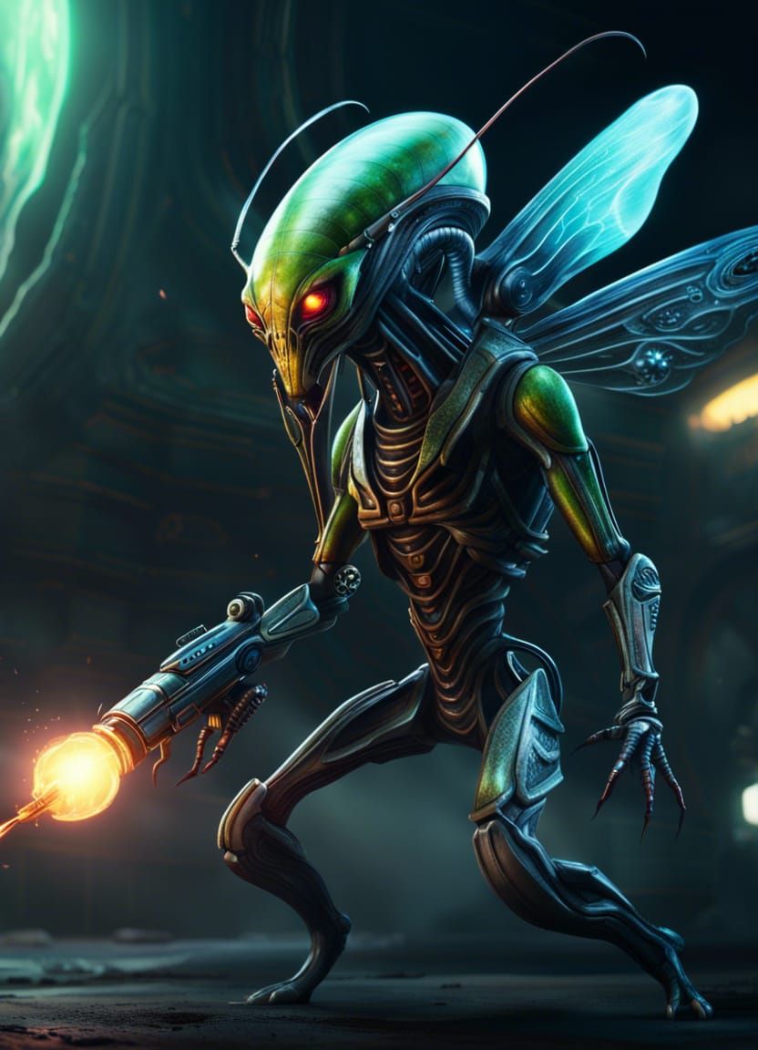 Insectoid Alien Warrior with Plasma Gun
