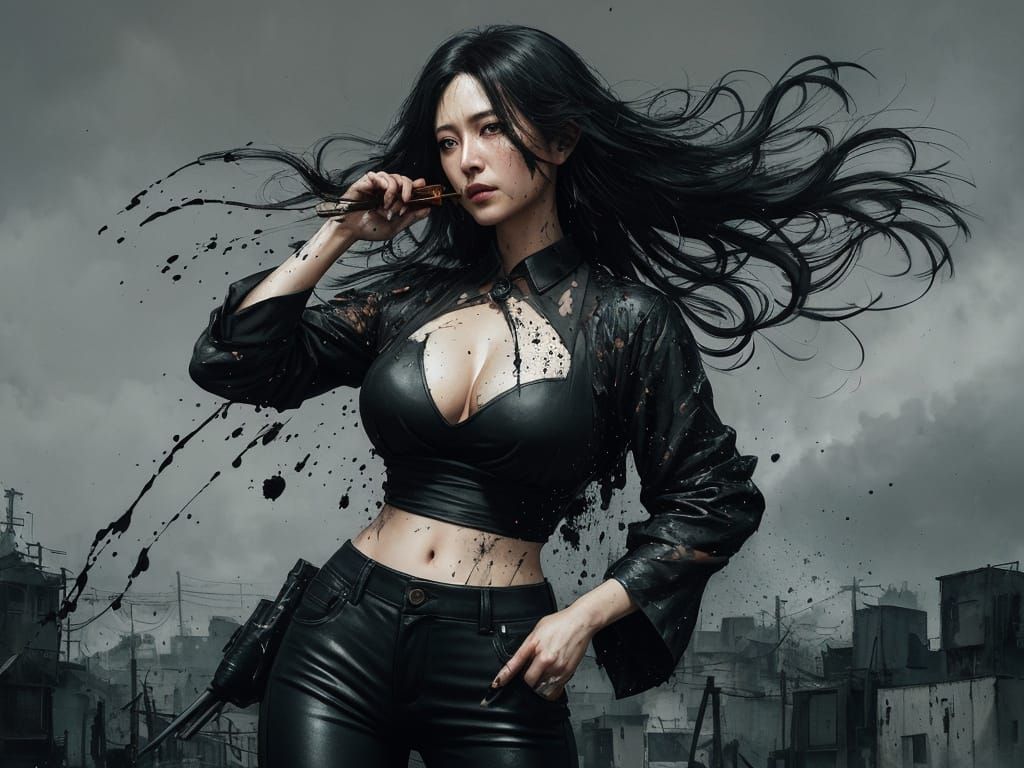 Surreal Dystopian Woman Amidst Cinnamon-Infused Despair