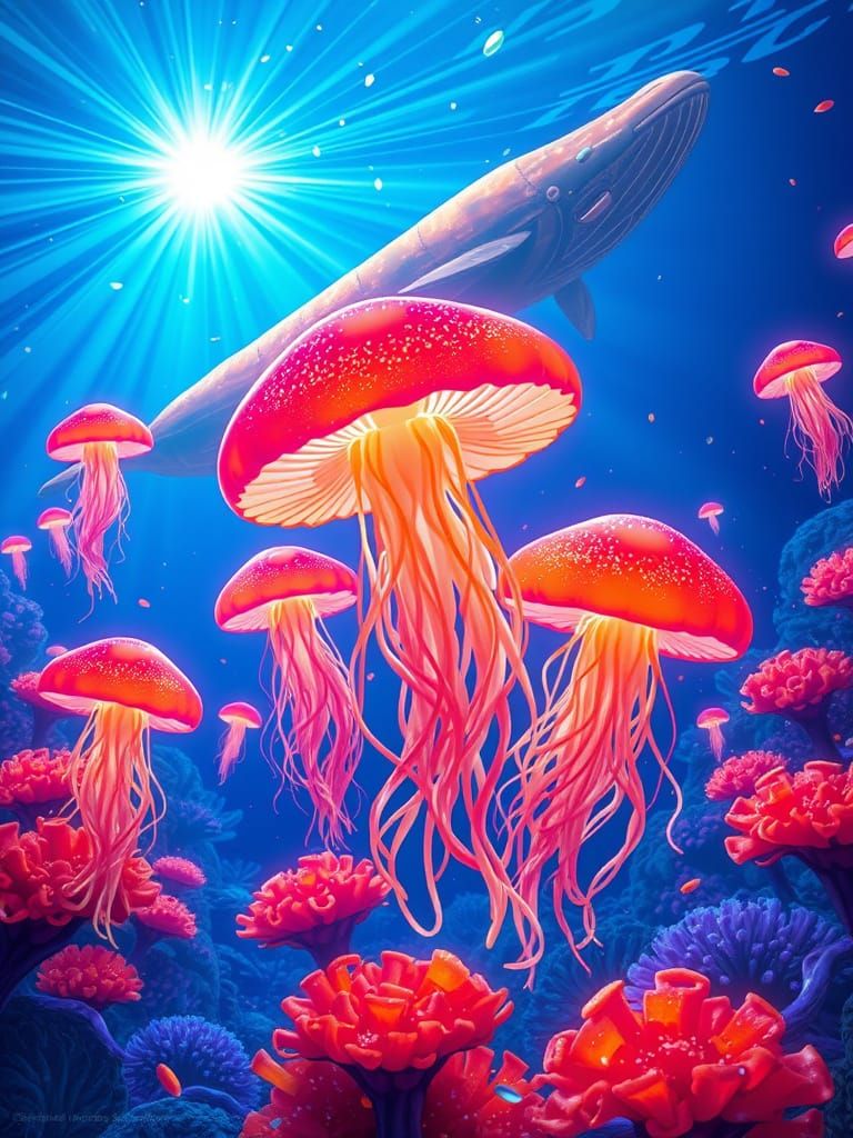 Bioluminescent Spaghetti Jellyfish in Anime Style