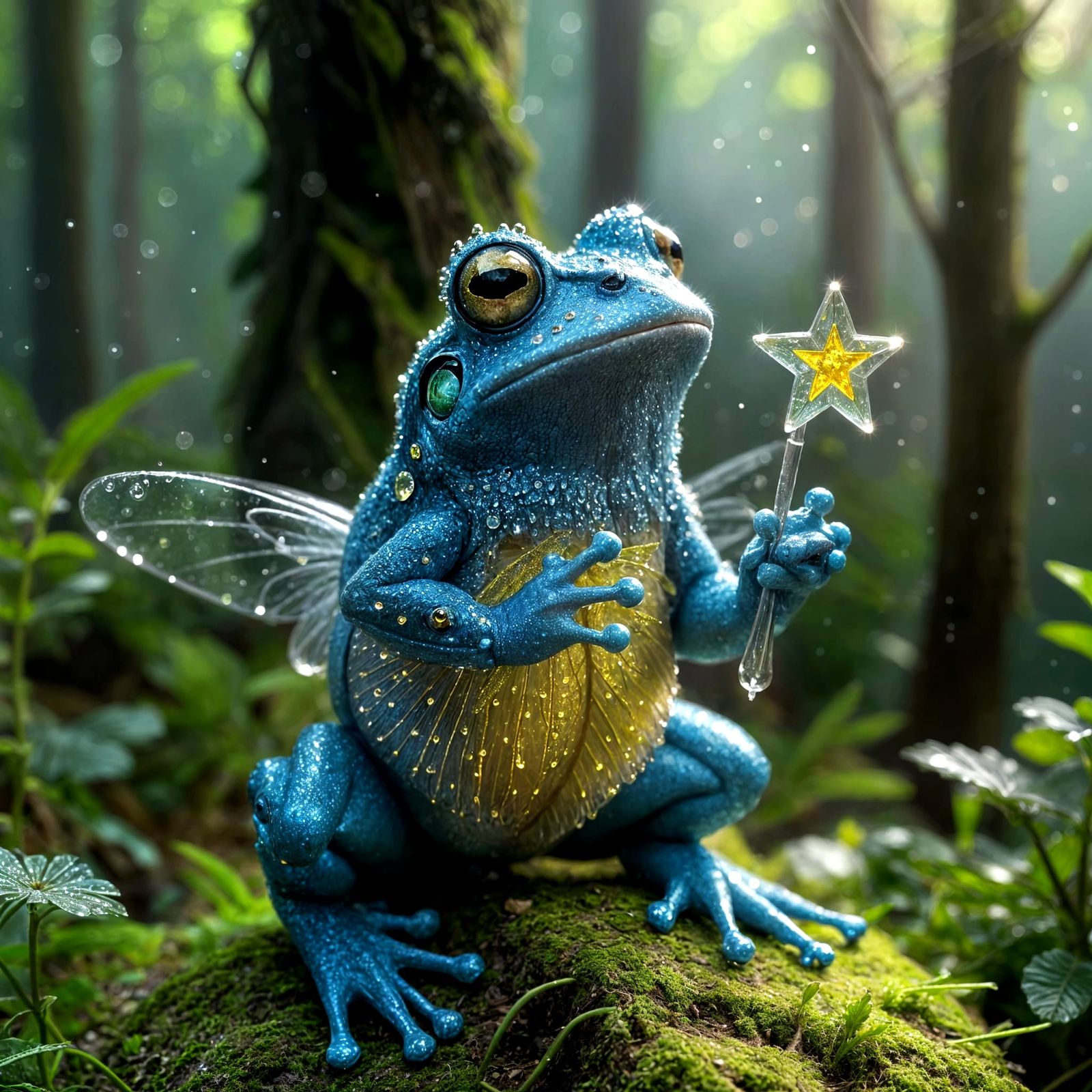 Whimsical Blue Fairy Frog with Glittery Wings