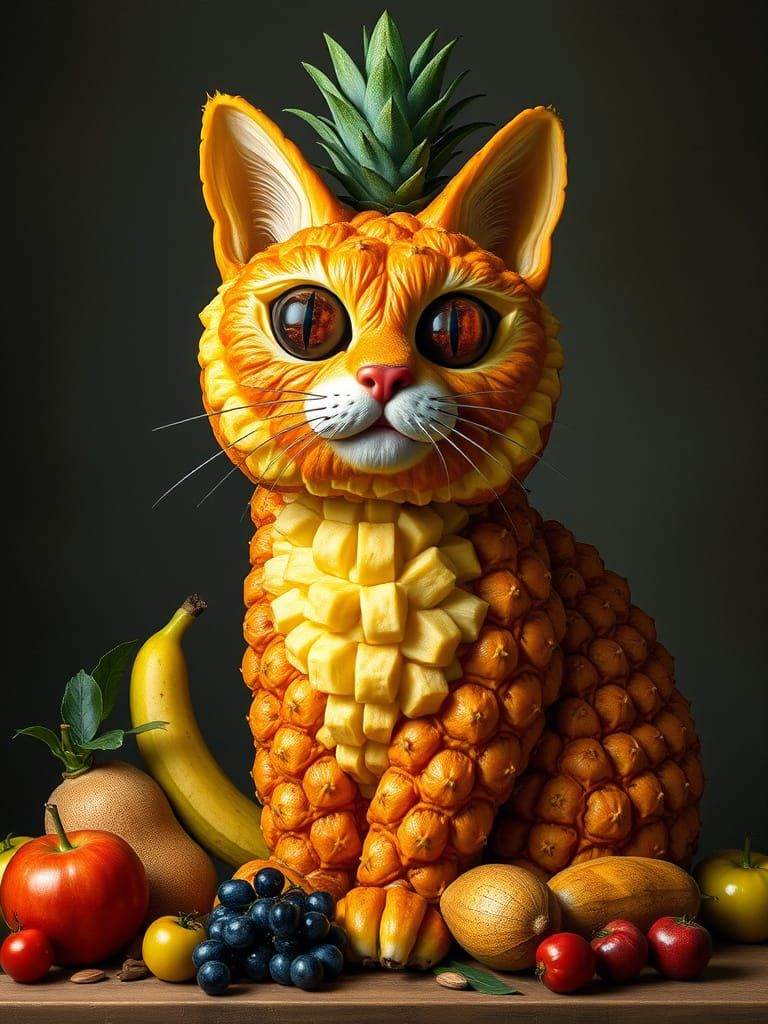 Fruit Carved Cat in Baroque Style