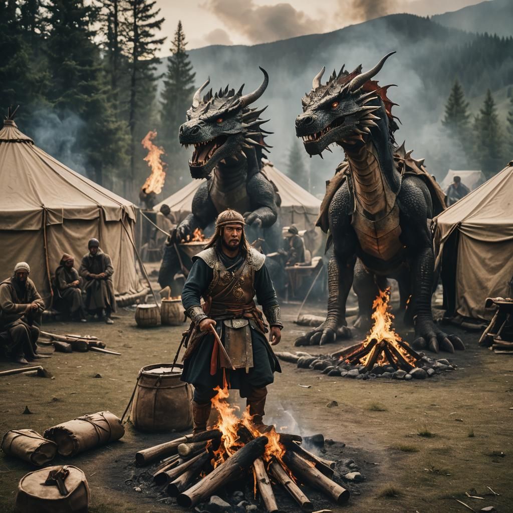 Fantasy Nomad Warrior Victory at Dragon Camp