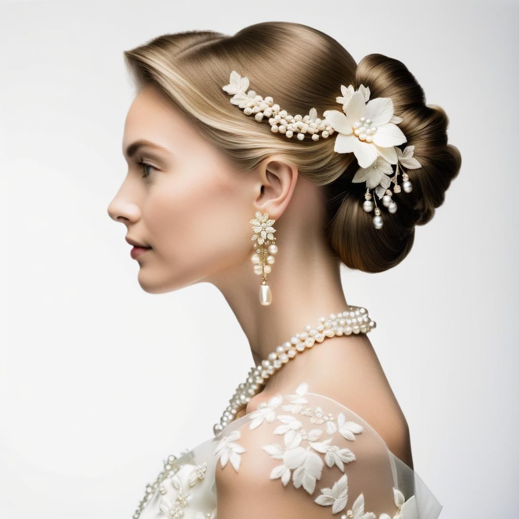 Elegant Woman in Profile with Pearl Accessories