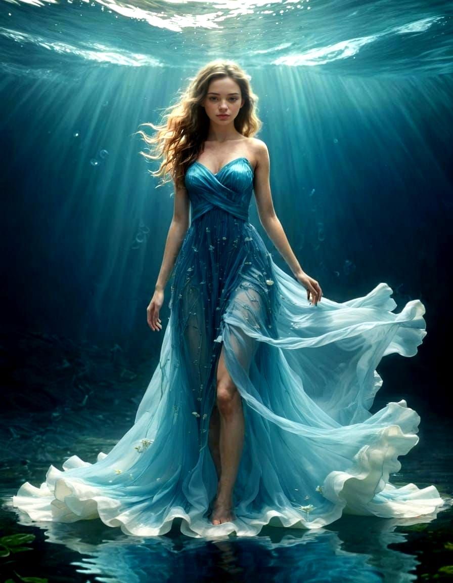 Goddess of the Waters in Ethereal, Flowing Gown