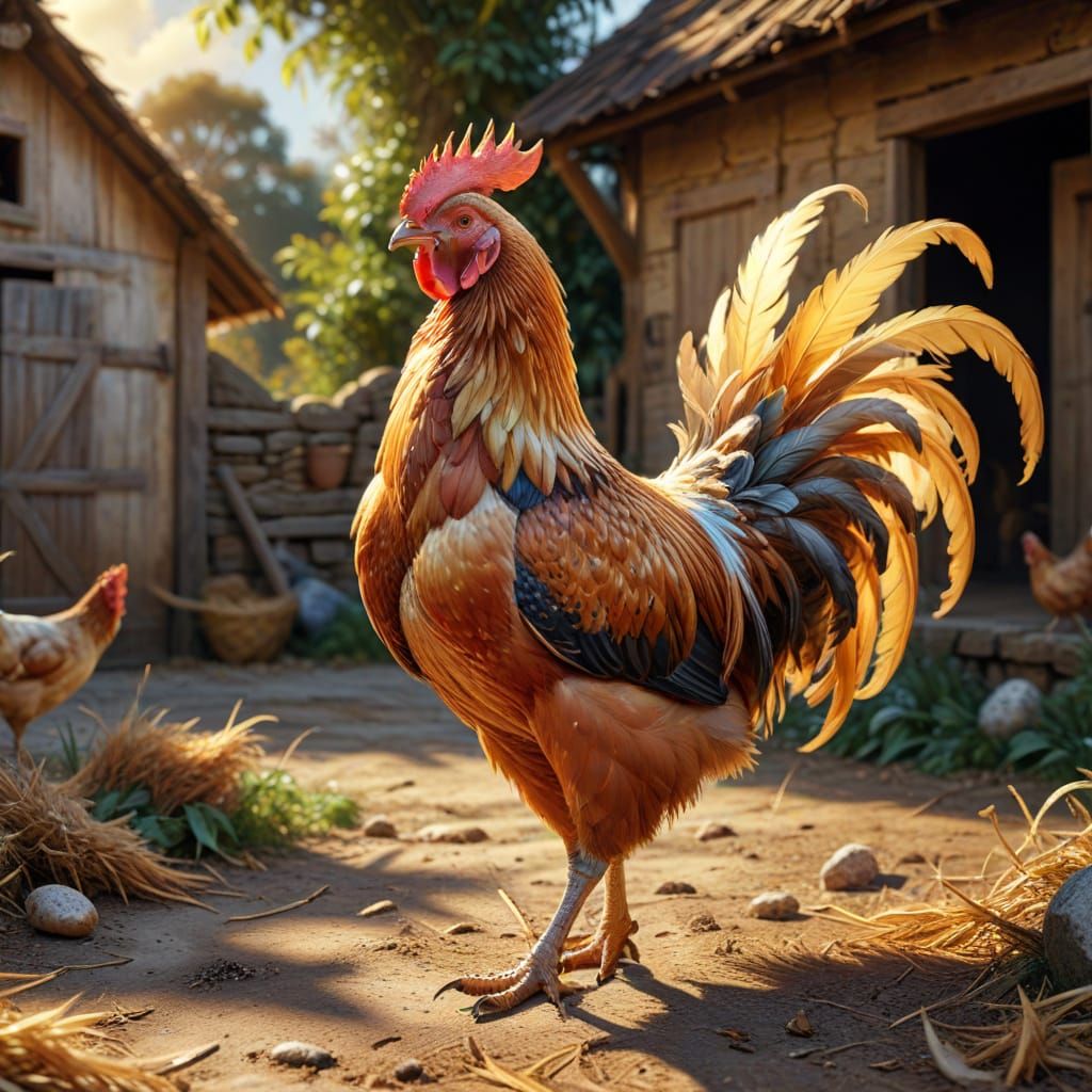 Resplendent Cockerel in Oil Painting Style