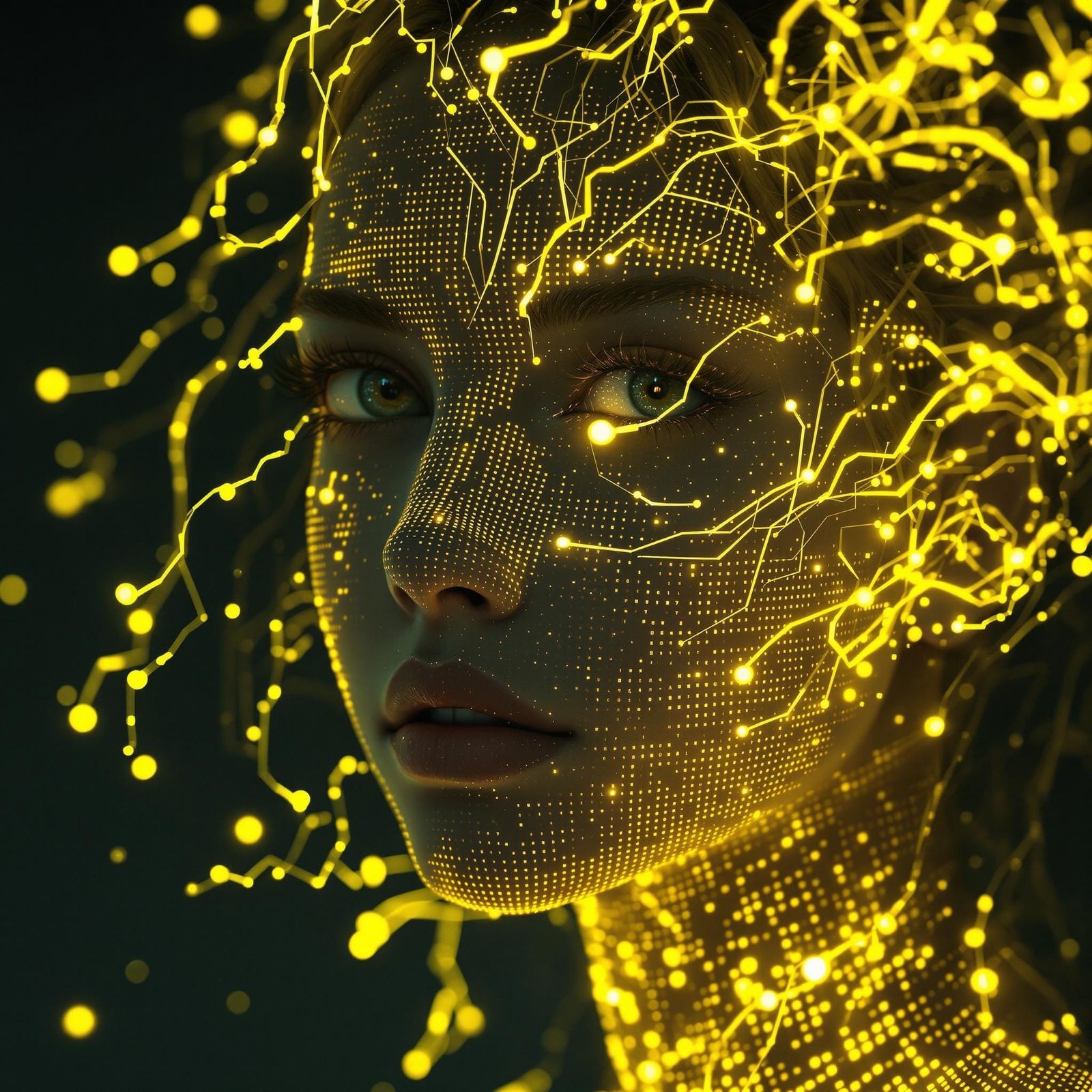 Bright Yellow LED Light Girl in Digital Art