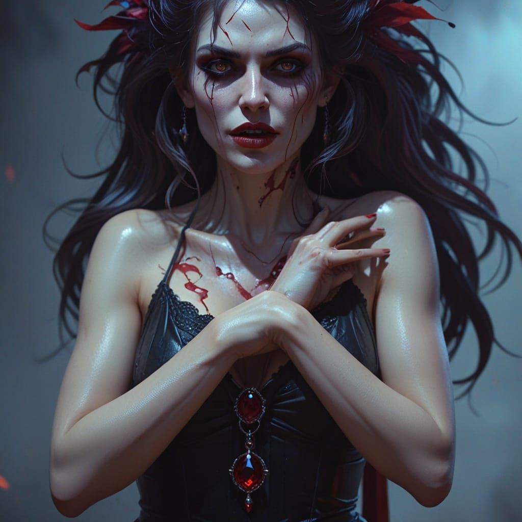 Sinister Vampire Partying in Hyperdetailed Art Nouveau Style