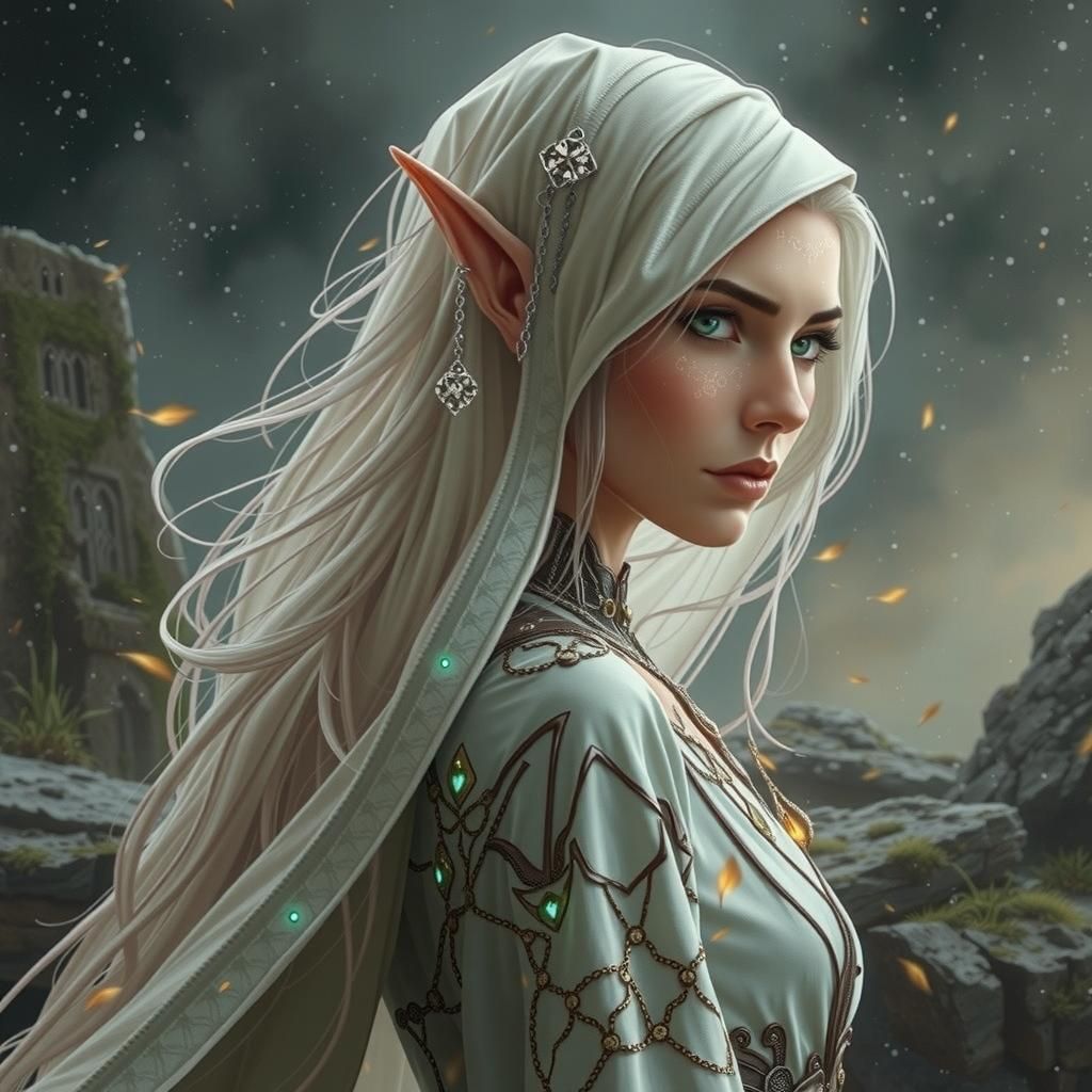 Elven Sorceress: Nature and Tech Fusion in Cyberpunk Style