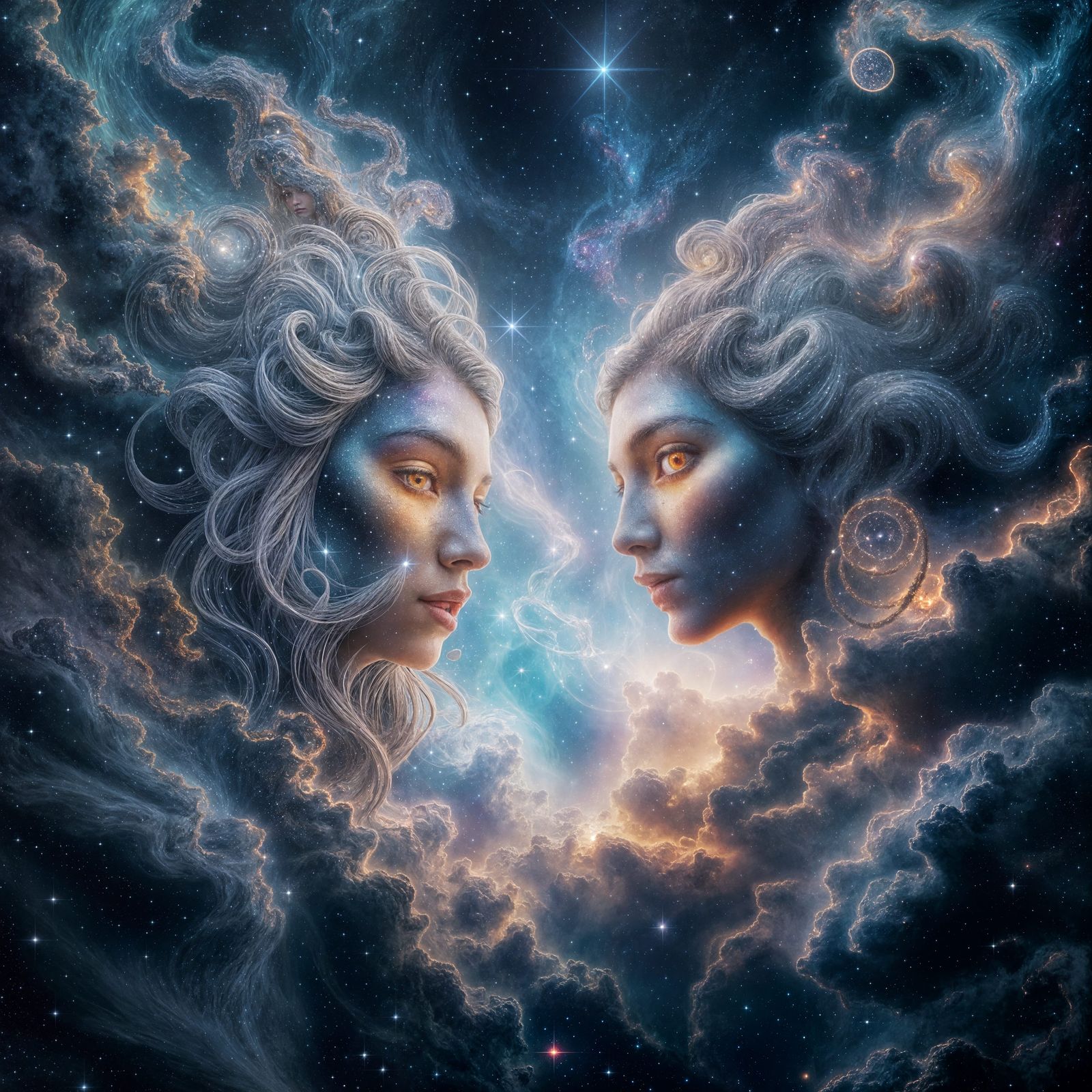 Stellar Nebula with God and Goddess Faces