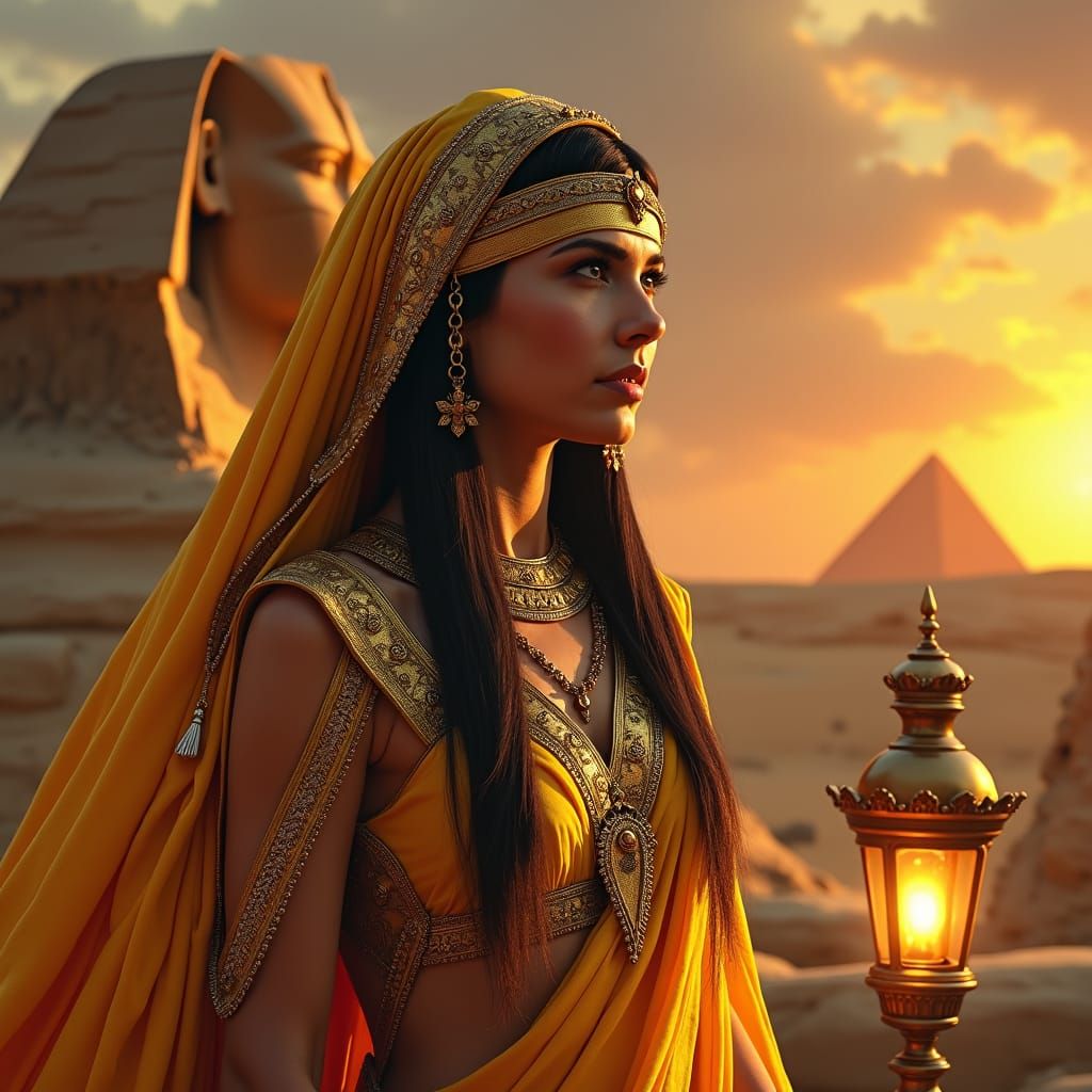 Cleopatra and Sphinx in Mystical Torchlight