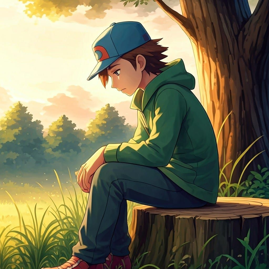 Melancholic PokΓ©mon Trainer in Impressionist Style