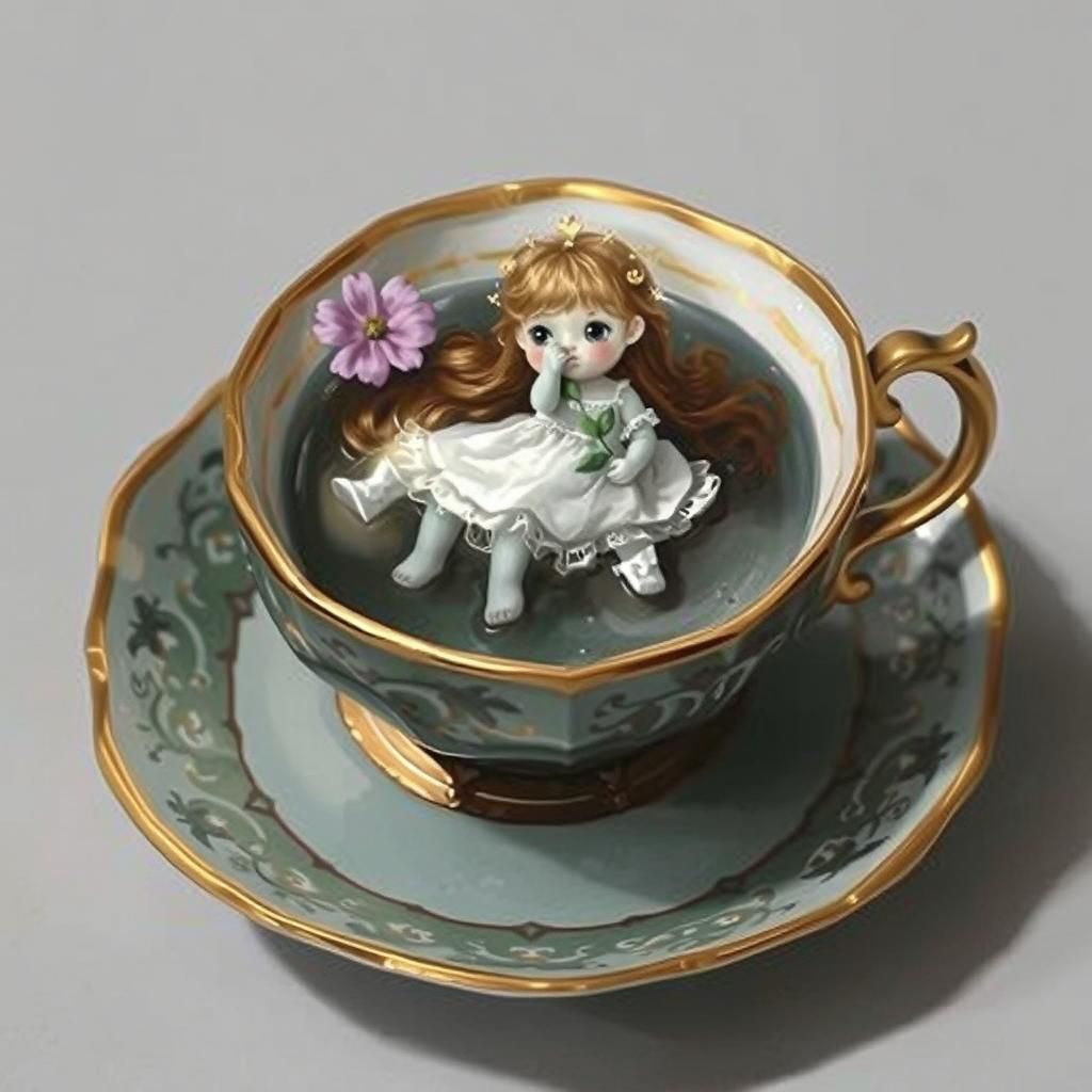 Ophelia in Teacup: Whimsical Surrealism
