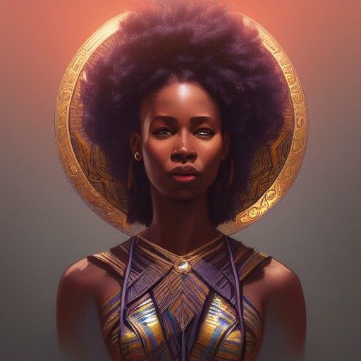 Warrior African Queen Portrait in Hyperdetailed Style
