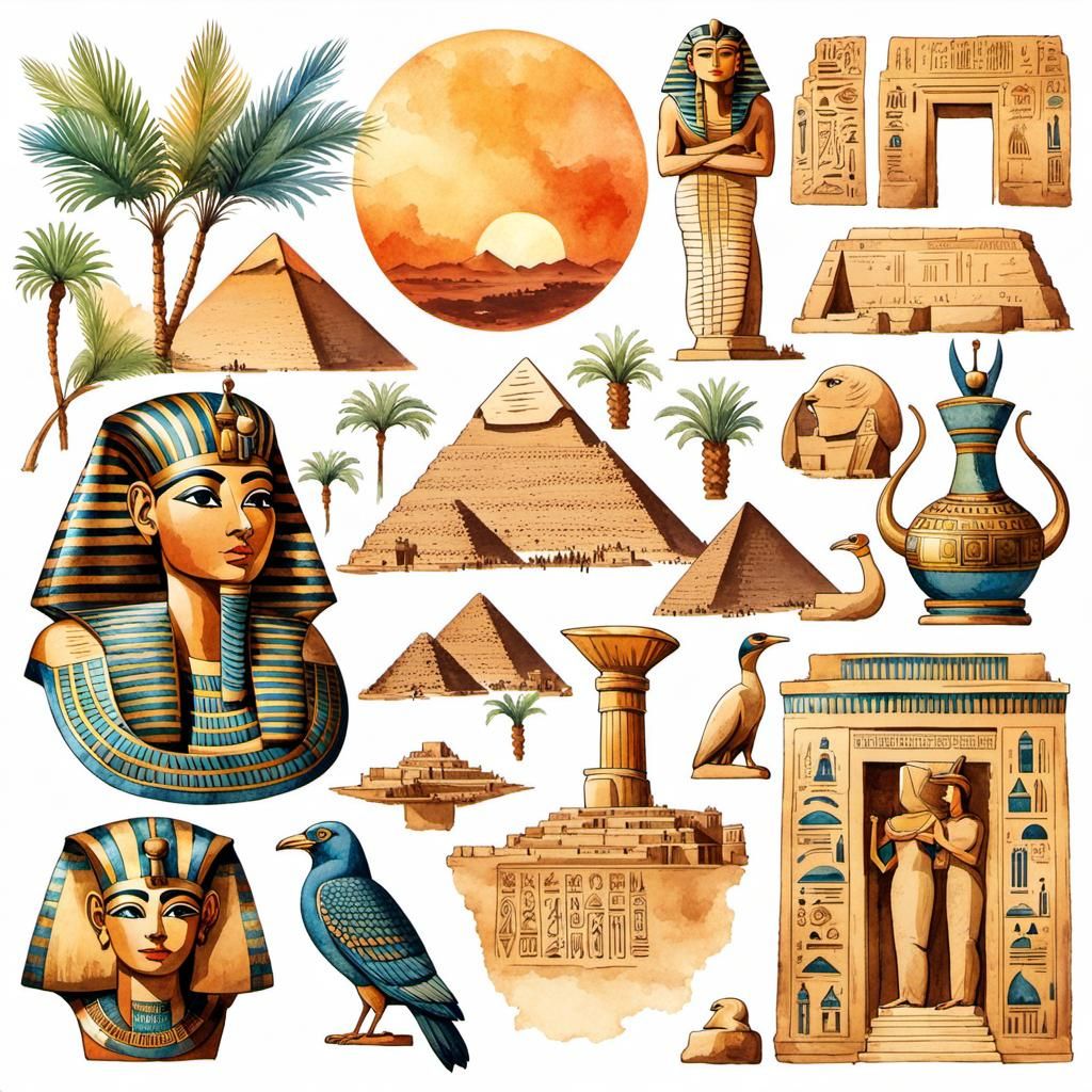 Vintage Watercolor Stickers of Ancient Egypt Monuments
