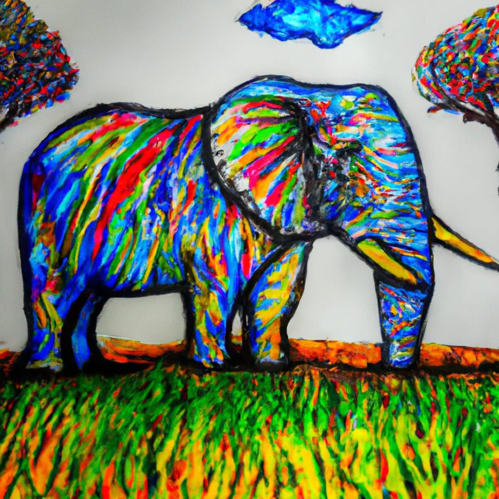 Elephant in Field: Melted Crayon Rainbow Art