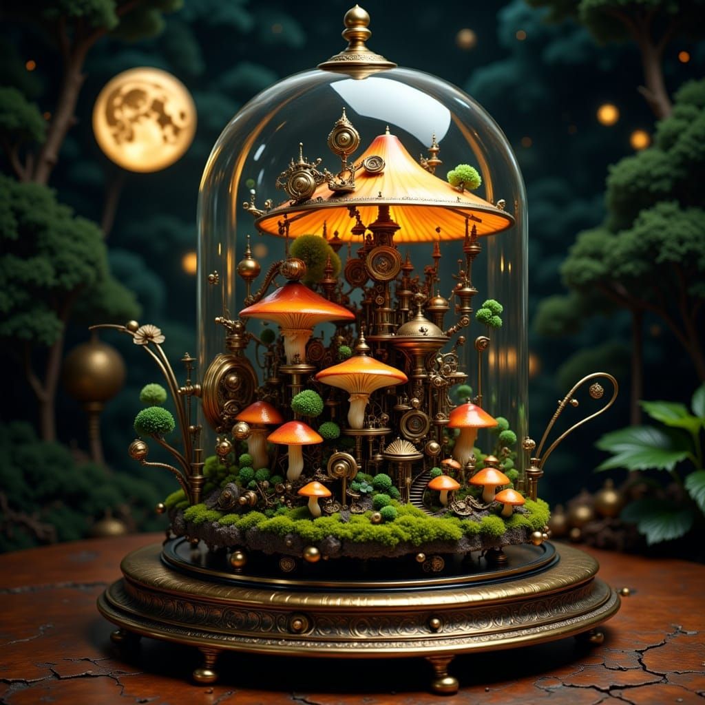 Steampunk Automatons Tend Bioluminescent Mushrooms