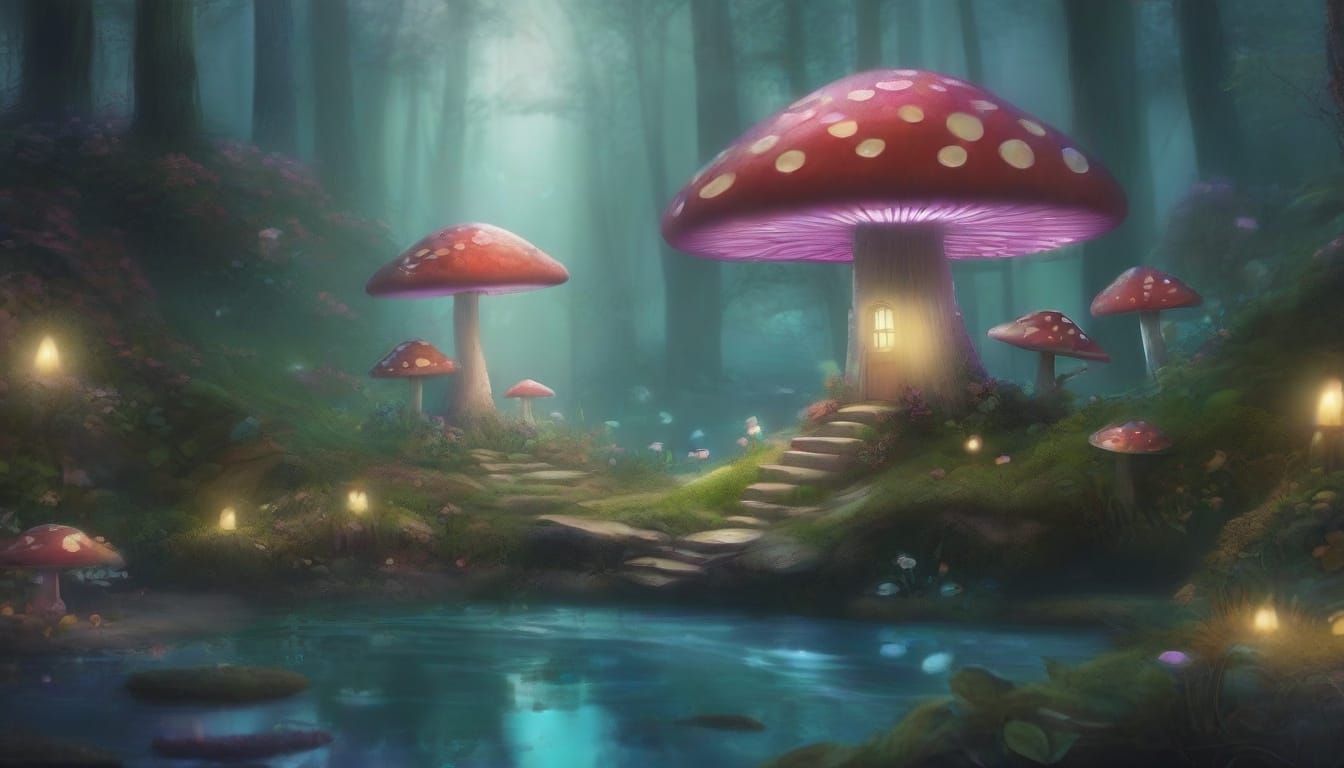 Enchanted Bioluminescent Mushroom House in Bloom