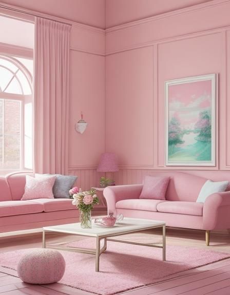 Dreamlike Pink Village in Pastel Digital Art