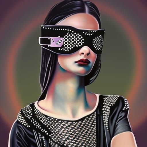 Woman in 3D Mask: Surreal Oil Painting